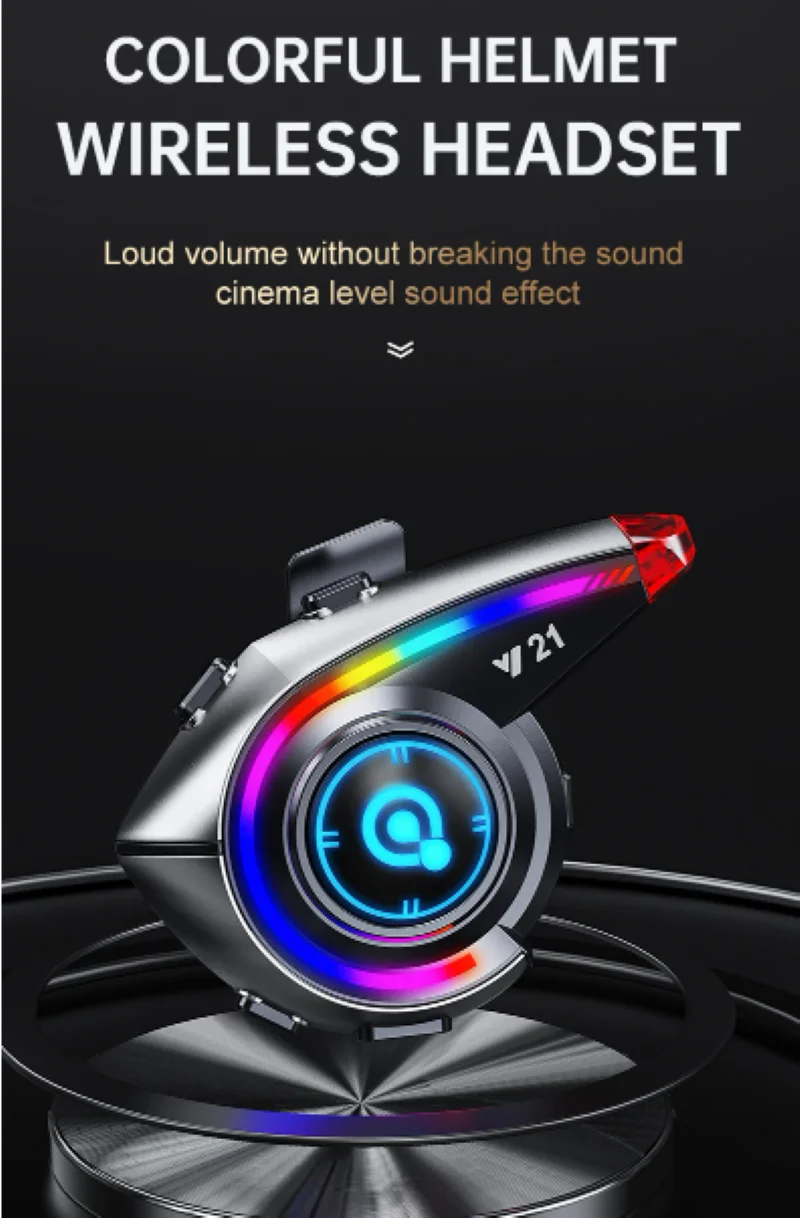 Y21 Motorcycle Bluetooth Helmet Headset Waterproof Moto Headphone with RGB Lighting Noise Reduction Wireless Motobike Earphone