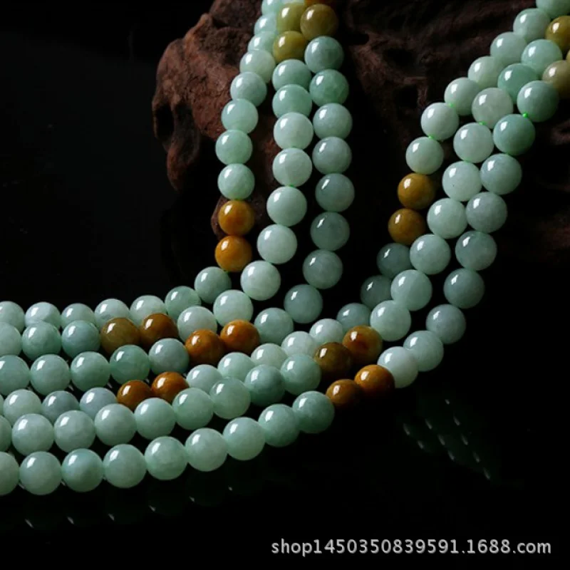 Myanmar a Goods Three-Color Glutinous Jade Bracelet Necklace round Bead Chain