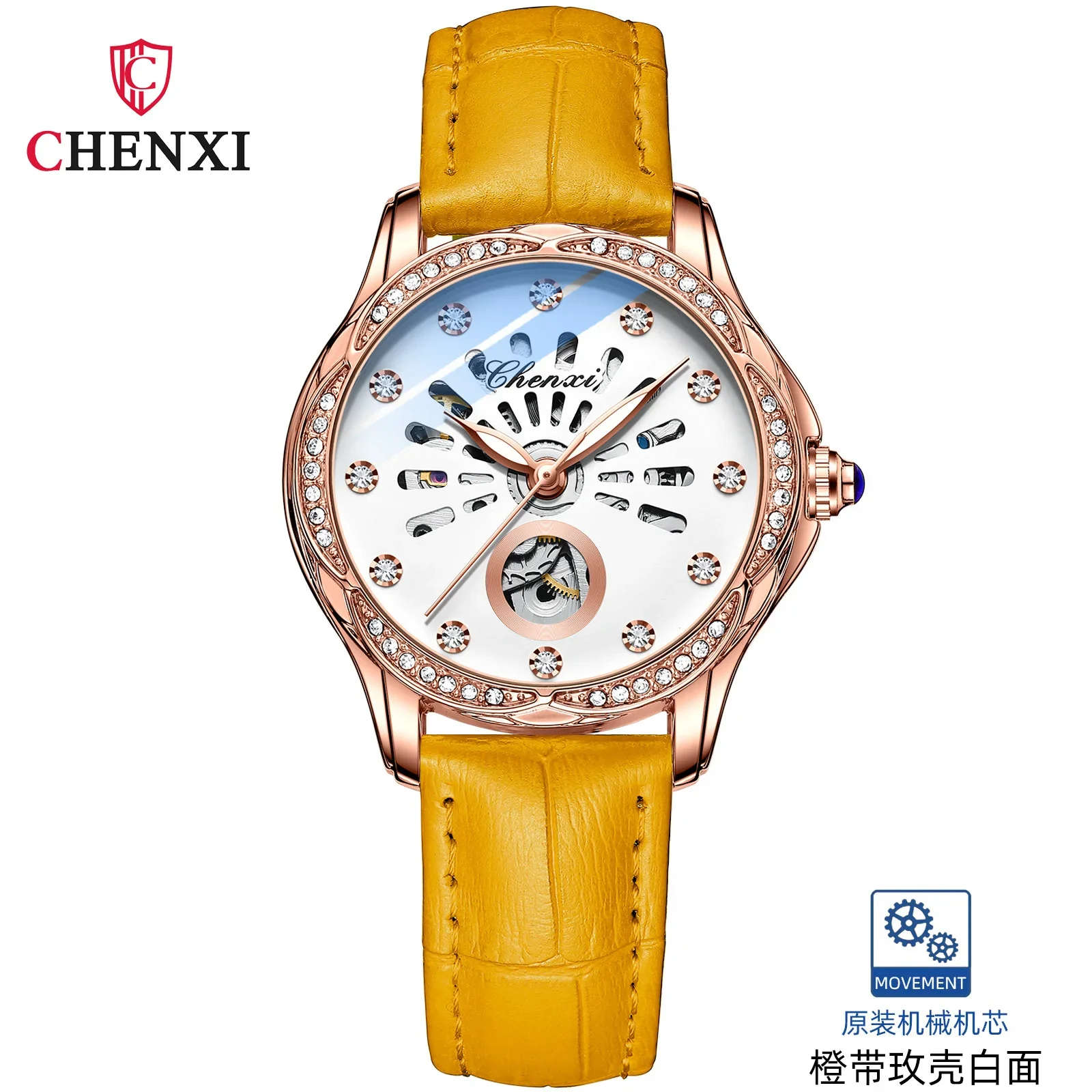 

CHENXI 8835 Trend Hollowed Out Automatic Diamond Waterproof Luminous Women's Watch Women Mechanical Relogio Feminino