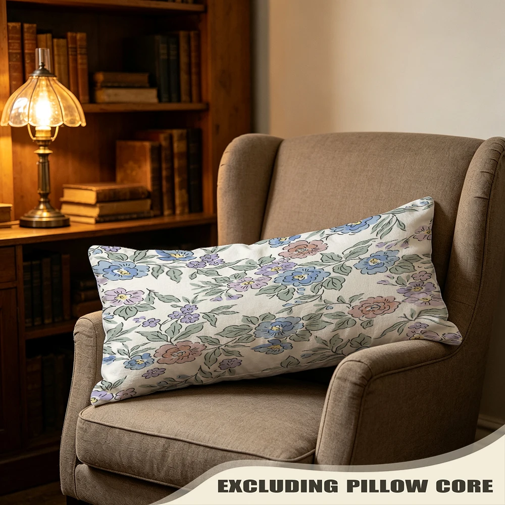 Blue Peach Sunset Bloom Print Long Pillow Cover, Warm Style, Reading Nook Decorative, Polyester, Staging Decor, Fade Resistant