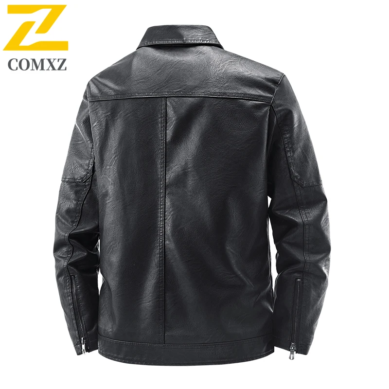 COMXZ Plus Size Mens Leather Jacket Classics Turndown Collar Adventure Windproof Leather Coat Fashion Leisure Work Autumn Wear​