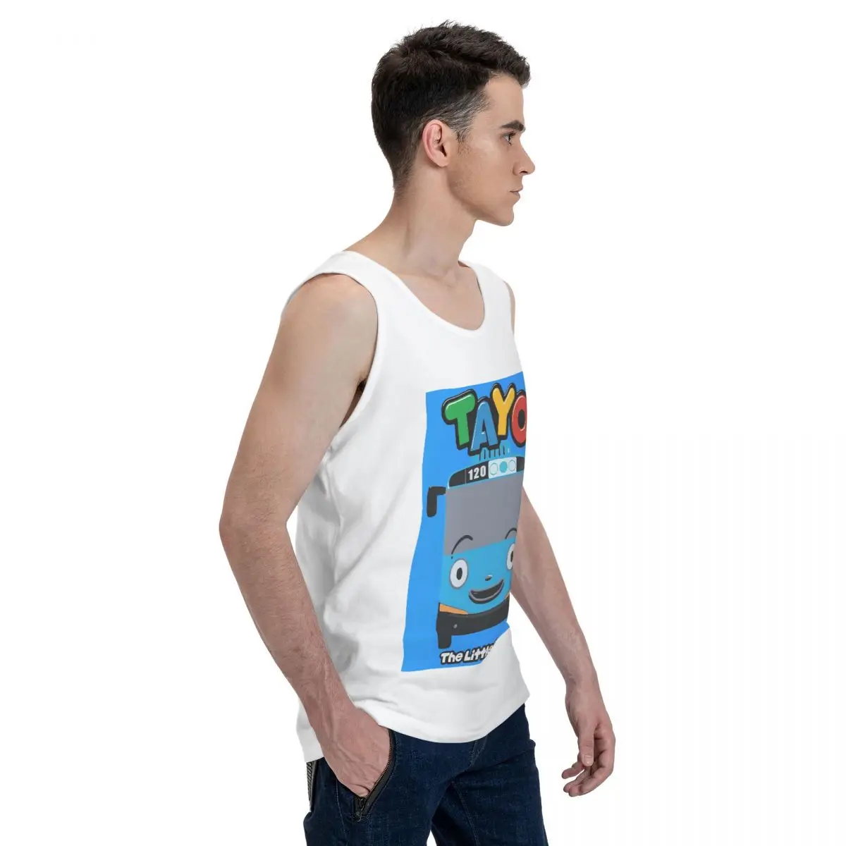 Tayo The Little Bus 100% Cotton Men's Sweatshirt Vest Sleeveless Clothing Tees Men Tank Tops T-shirt
