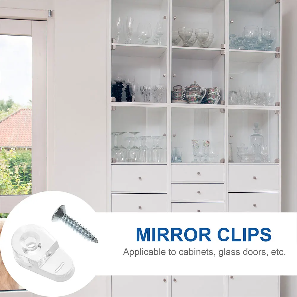 

50 Pcs Suite Glass Wardrobe Holder Mirror Cabinet Iron Heavy Retainer Clips with Screws