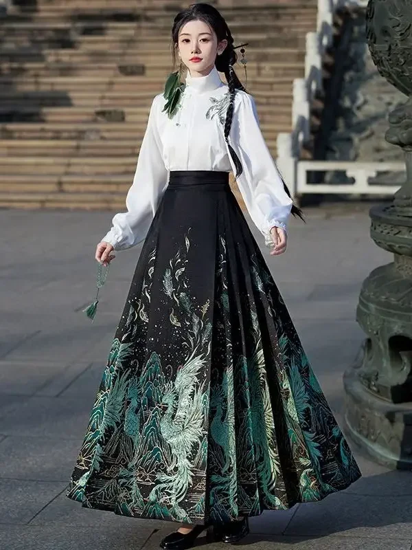 

Chinese Style Ming Dynasty Hanfu Horse Face Skirt Ancient Style Clothes Classical Dance Dress