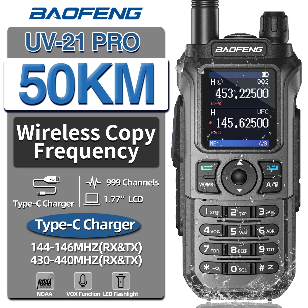 Baofeng UV-21 Pro Wireless Copy Frequency Mutli Band Powerful Waterproof V2 Long Range UV-5R Long Range Type-C Two Way Ham Radio