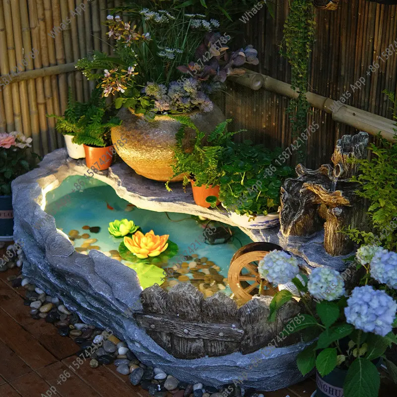 Bn Small Courtyard Balcony Outdoor Courtyard Landscaping Finished Fish Pond Water System Home Pastoral Style Corner Decoration