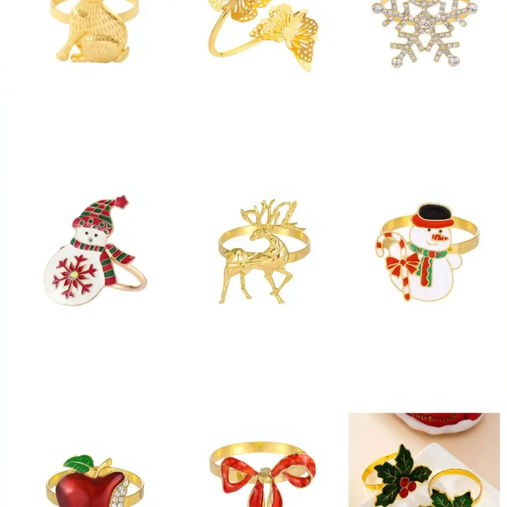 Fashionable Napkin Rings Christmas Reindeer Snowflake Metal Holders For Festive Wedding Dining Table Decor Supplies