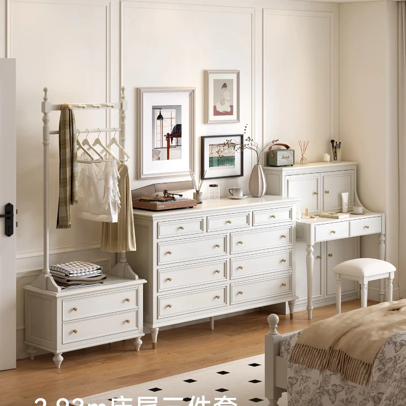 French cream style solid wood piano dresser master bedroom bedside small apartment white makeup table high sense