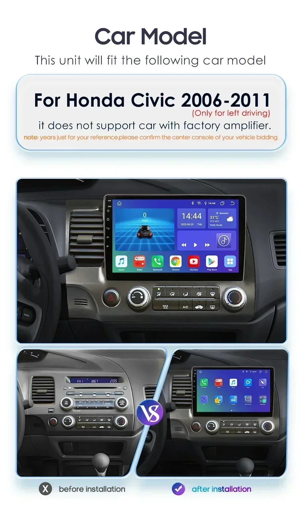 Hizpo AI Voice 4G LTE 2 Din Android 13 Autoradio Multimedia Speler Voor Honda Civic 2006-2011 autoradio Carplay GPS Video Stereo