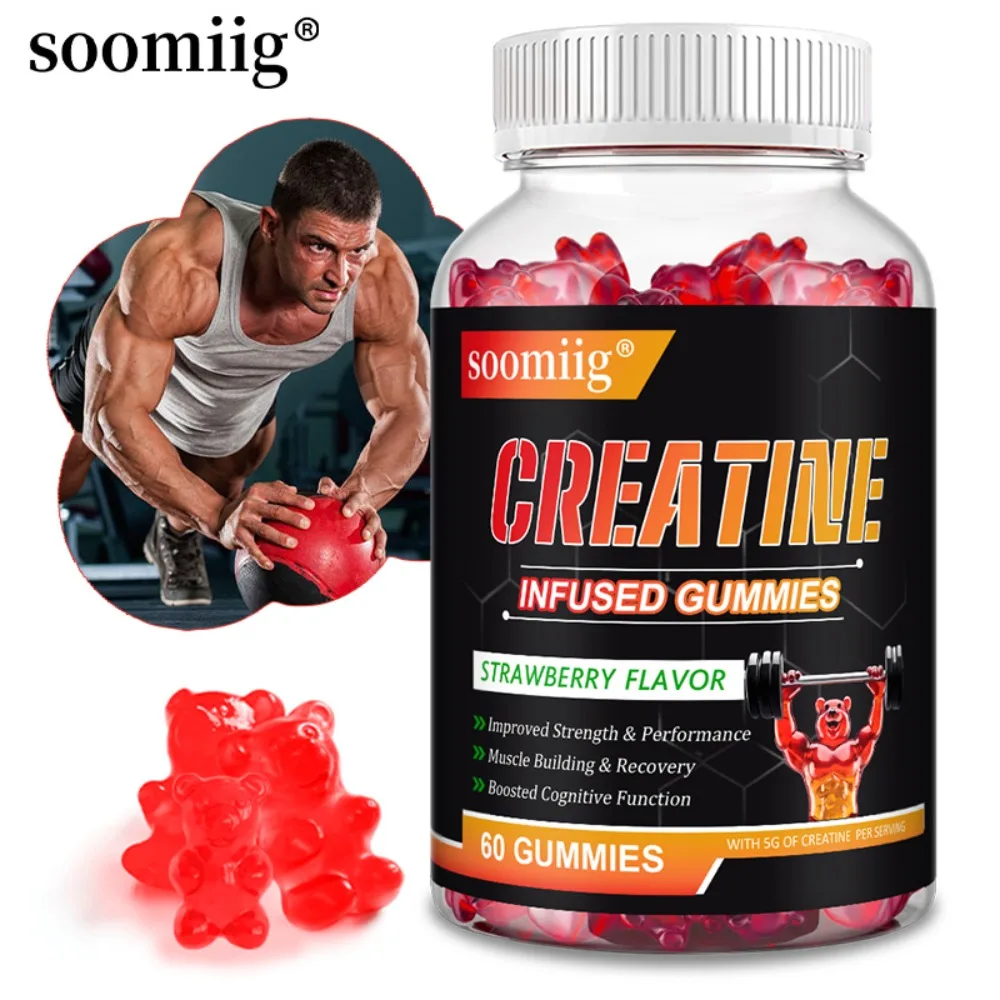 Creatine Infused Gummies - 5g Creatine, Improved Strength, Performance, Muscle Building and Recovery, Strawberry