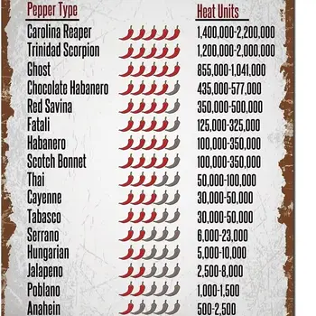 Scoville 체중계 후추 타입 히트 유닛, 빈티지 주방 포스터, 금속 주석 사인, 지식 포스터, 주방 바, 카페 홈 