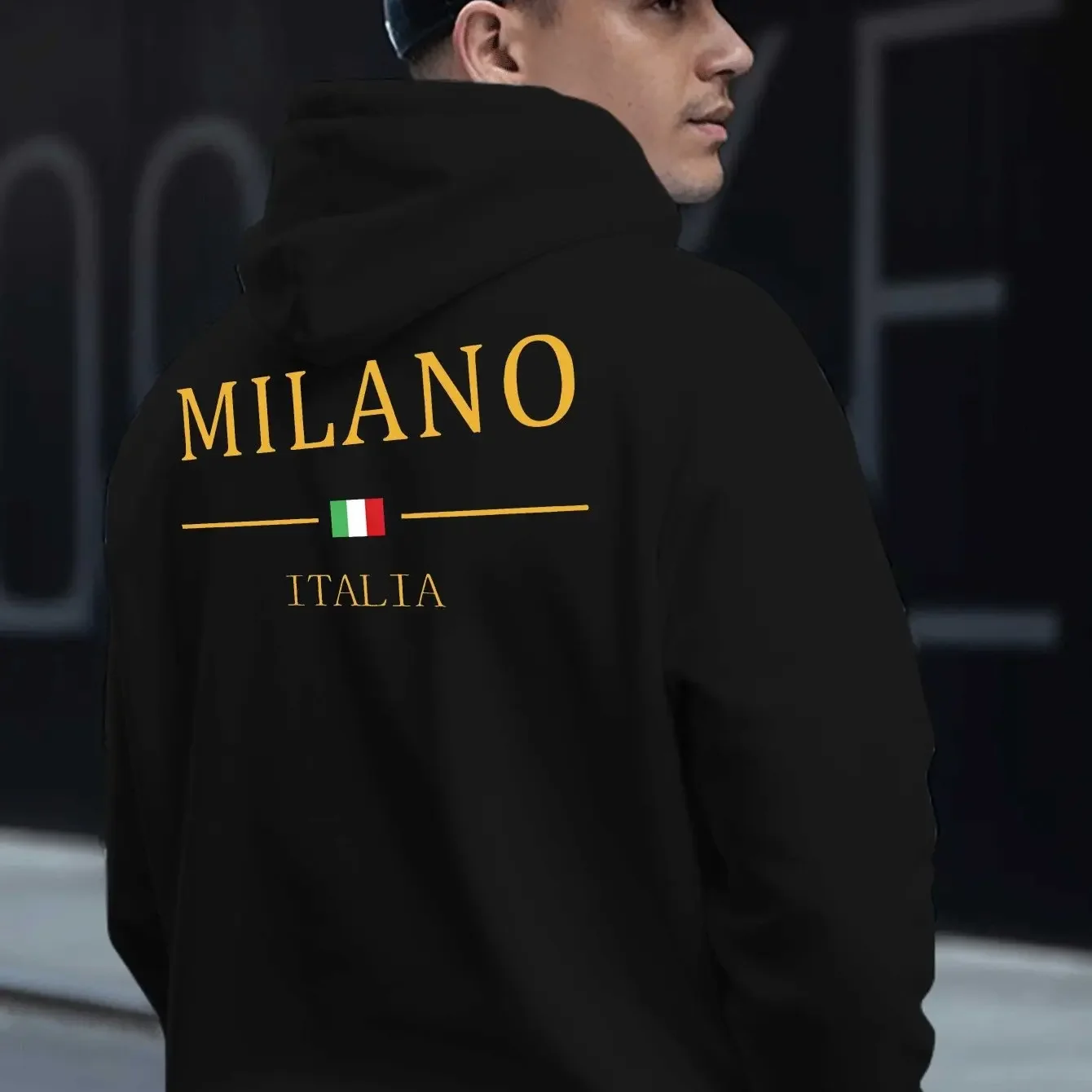 Sudadera con Capucha para Hombre Milano Italia con Bandera y Logotipo Italianos - Corte Holgado, Tela Suave y Afelpada