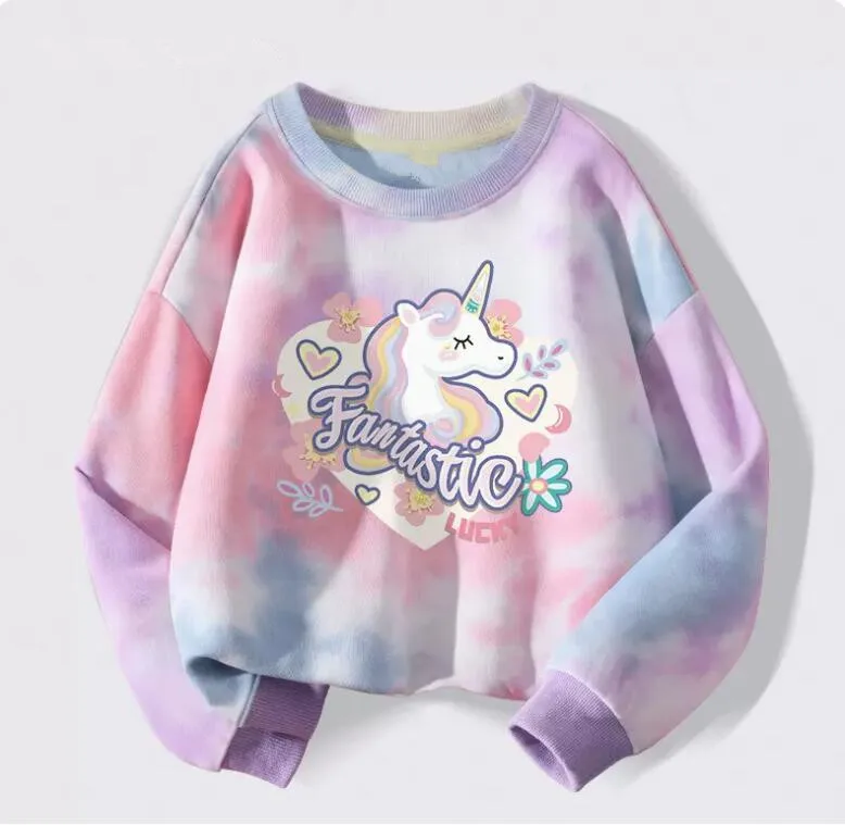 Girls\' Sweaters Spring  Autumn  2023 New Children Girls  Long-sleeved Cartoon Unicore Tops Baby Girl Sweatershirts