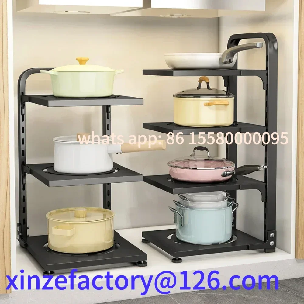 

Customizable Sink Layered Pot Rack Free Layering Rustproof Stainless Snap-On Adjustable Pot Storage Rack Under Cabinet Kitchen P