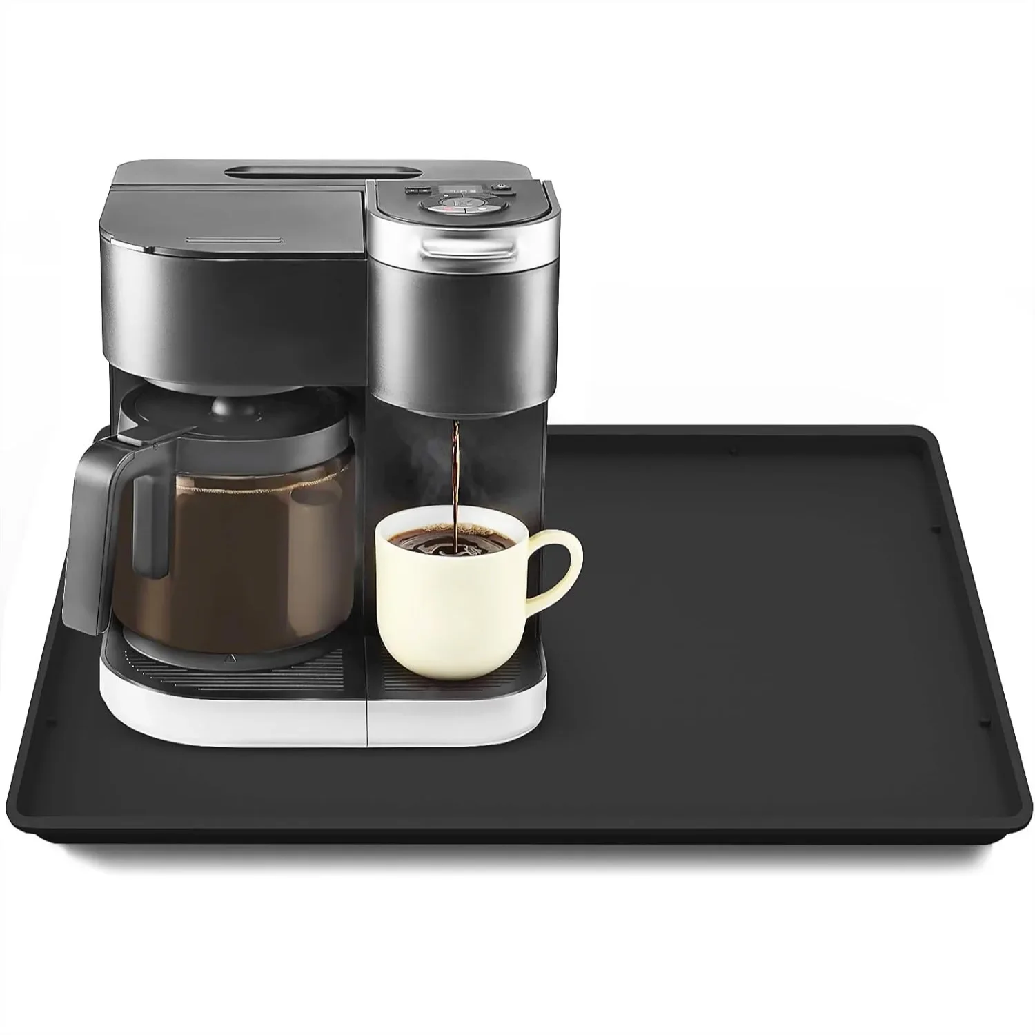 

Silicone Coffee Maker Mat with Lip, 19.7x15 inch Heavy Duty Waterproof Coffee Tray for Countertops, Non-Slip Under Coffee