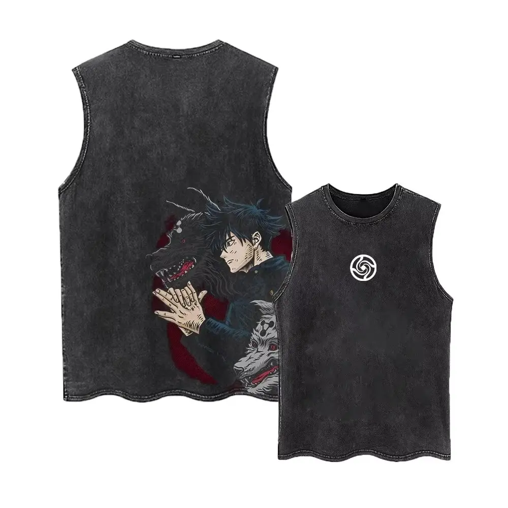 2026 Jujutsu Kaisen Summer Gym Vest Anime Tank Top Man Women Vintage Washed Sleeveless Shirt Graphic Print Streetwear Casual Tee view 4