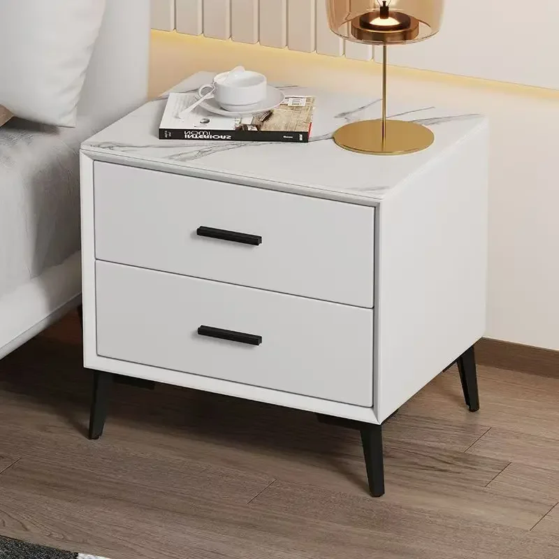 

-Современная кожаная прикроватная тумбочка из цельного дерева для спальни, роскошный простой новый шкаф для кровати с рок-панелью