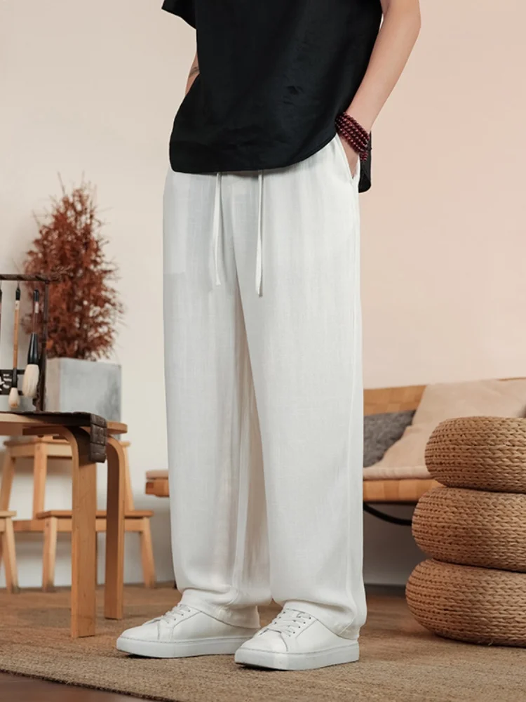 

Легкие льняные брюки для мужчин, летние, прямого кроя, свободные, из хлопка и льна, повседневные, дышащие, комфортные, тонкие