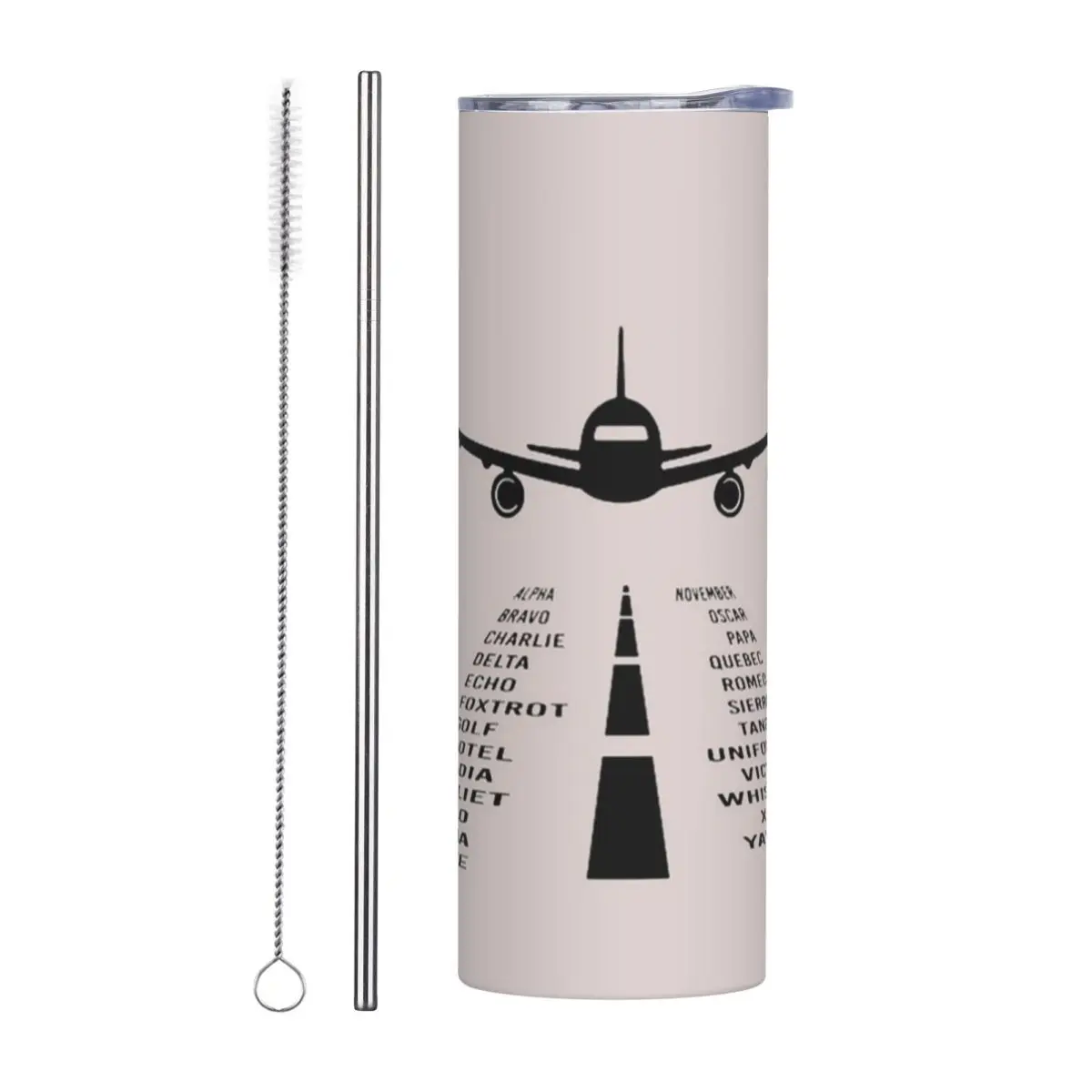 Pilot Phonetic Alphabet Stainless Steel Tumbler Vacuum Insulated Mugs Thermal Cold Cup Straw With Lid 20oz