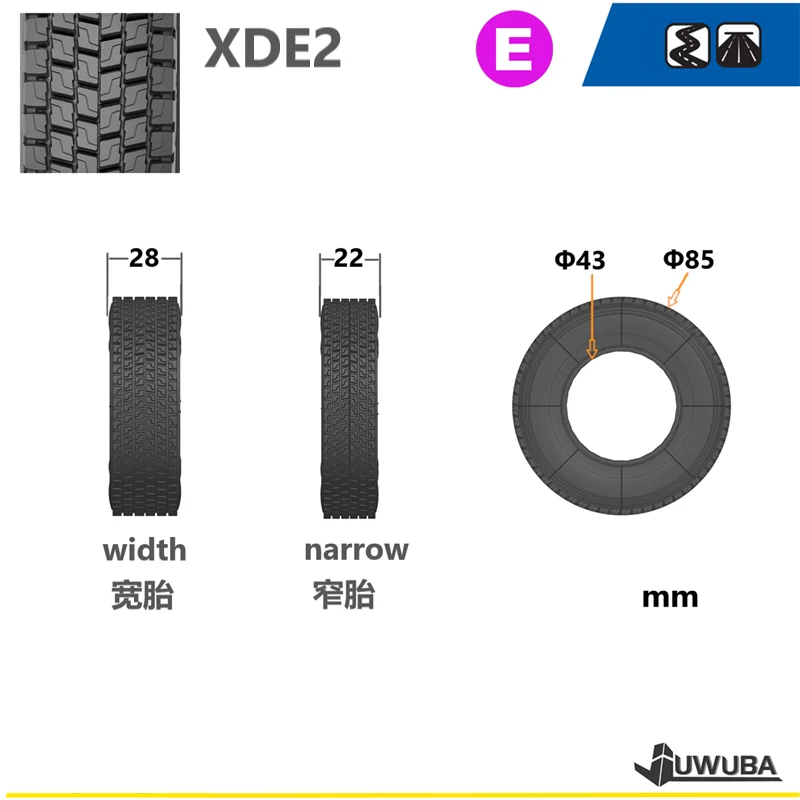 Simulation tire highway tire E2 for 1/14 Tamiya RC Dump Truck Tipper Trailer SCANIA 770S VOLVO BENZ MAN TGX Car Accessories