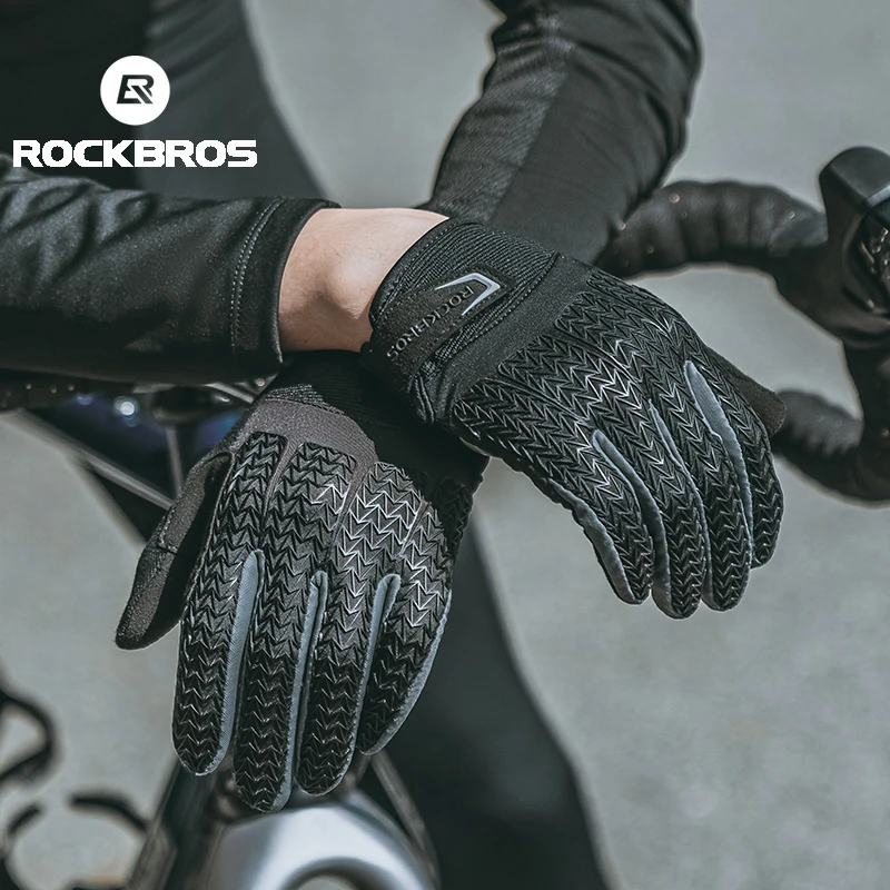 ROCKBROS Bicycle Gloves Touch Screen Anti-slip Shockproof SBR Plam Full Finger Bike Gloves Sports MTB Road Cycling Long Gloves
