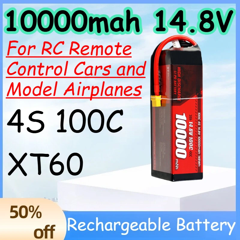 

10000mah 14.8V 4S 100C Replace Rechargeable Lipo Battery for RC Remote Control Cars and Model Airplanes Battery with XT60 Plug