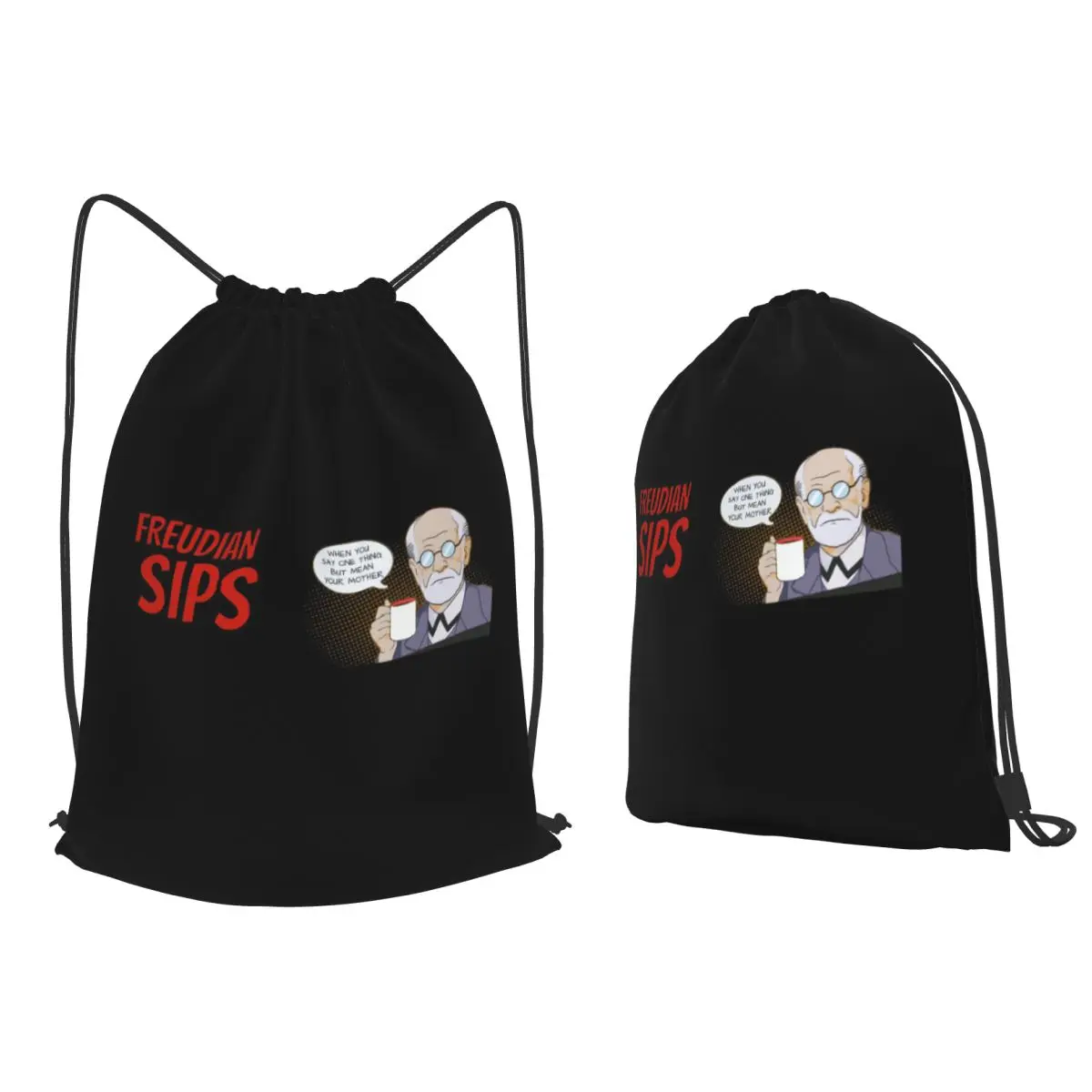 Freudian Sips- Psychology Design Backpacks Fashion Drawstring Bundle Pocket Shoes Bag Book Bags for Travel Students