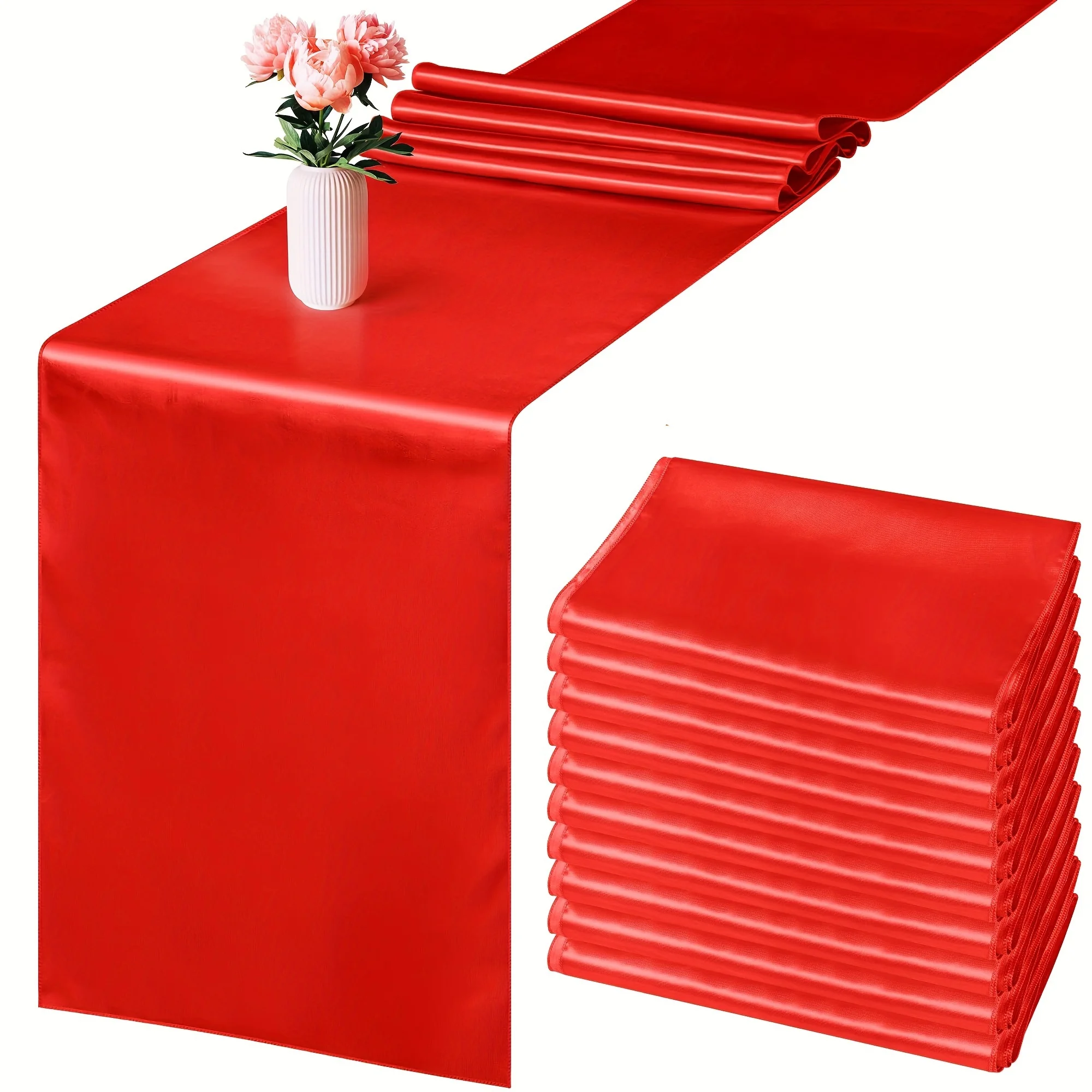 A Set 10 Satin Tablecloths, Measuring 12X108 Inches In Length, Made Of Smooth Fabric, Perfect For Decorating Weddings, Birthday