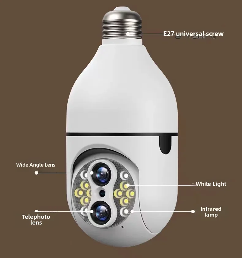 Dual-lens Wifi Remote Camera 360 Degree Home Surveillance Monitor High-definition Full-color Lightbulb Head Pan-tilt Camera