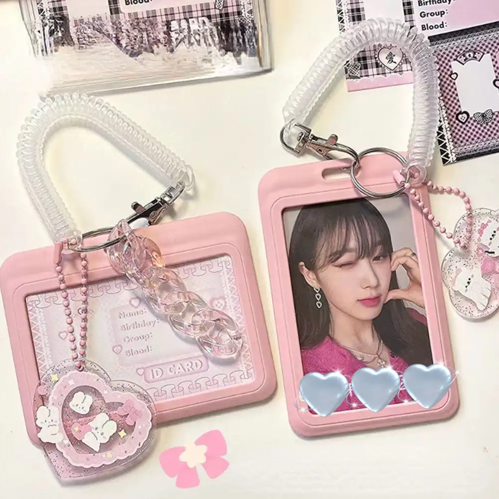 

INS Pink Blue Kpop Photocard Holder Credit ID Bank Card Photo Display Holder Idol Postcard Card Protective Case with Pendant
