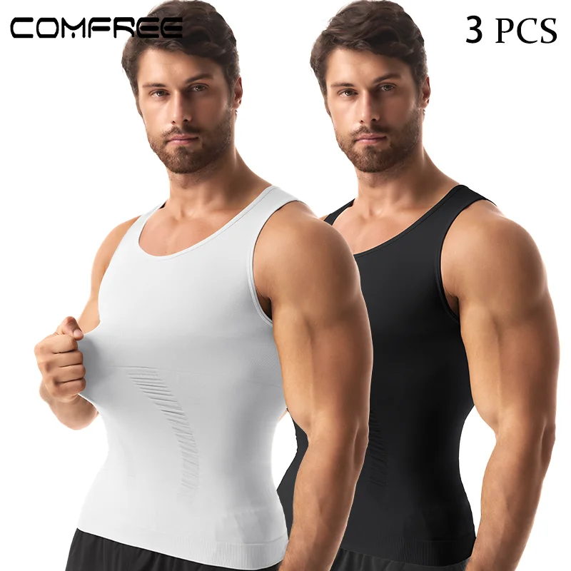 

3 PCS Mens Compression Shapewear Sleeveless Quick Dry Base Layer Tummy Control Gym Fitness Soft Body Shaper Breathable Tank Top
