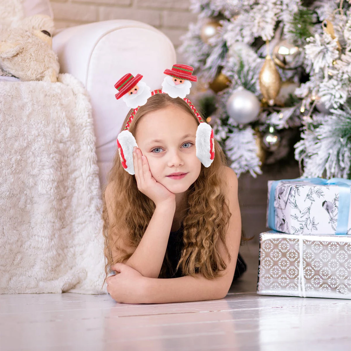 

2Pcs Christmas Earmuffs Warm Hat Antlers Headbands Kids Winter Ear Covers Headdress Costumes Accessories NonFading Durable