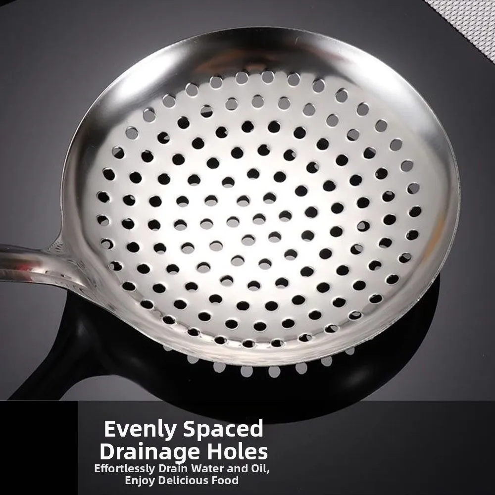 

Thickened Steel Stainless Steel Colander Anti-scald Heat Resistant Oil Skimmer Scoop Non-slip Long Handle Filter Spoon