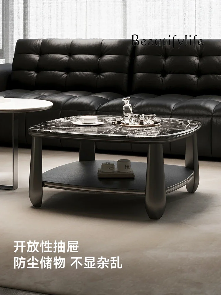 Italian minimalist light luxury high-grade microcrystalline stone round living room modern coffee table cabinet small apartment