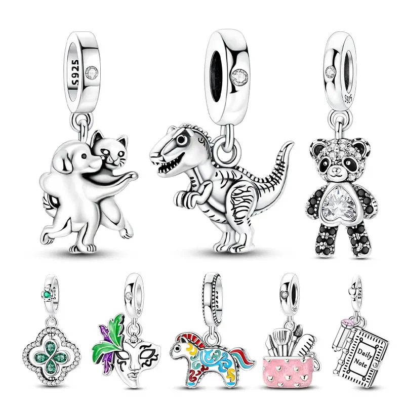 Original 925 Sterling Silver Eiffel Tower Bear Mushroom Tulip Clover Horse Beads Fit Bag Charms Bracelet Jewelry Gifts for Women
