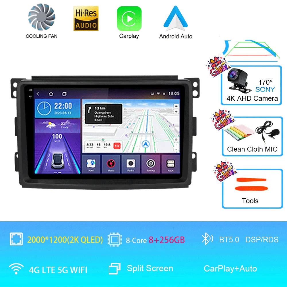 Android 15 Voor Mercedes Benz Smart Fortwo 451 2006 2007 2008 2009 Autoradio GPS Carplay Multimedia Speler Navigatie Stereo auto