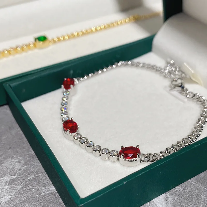 

MDLFES Moiss1n Diamond Style Colourful treasure handmade craft round bracelet gold-plated green spinel new style