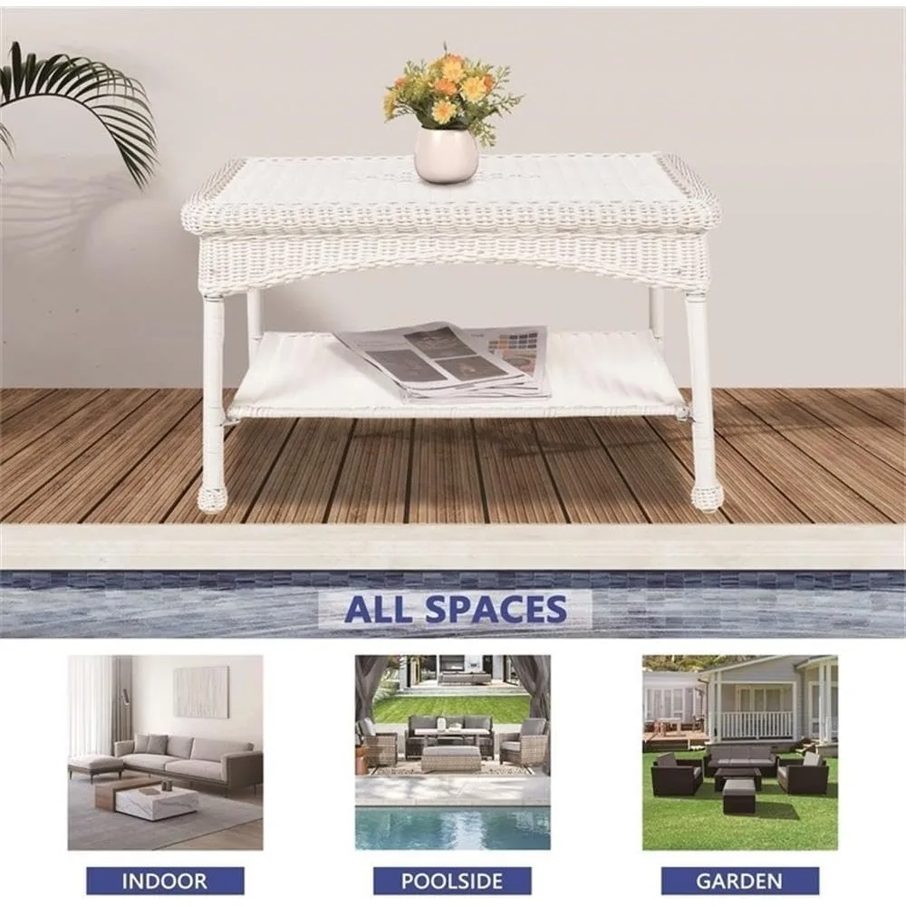 Tavolino da caffè da esterno in vimini bianco