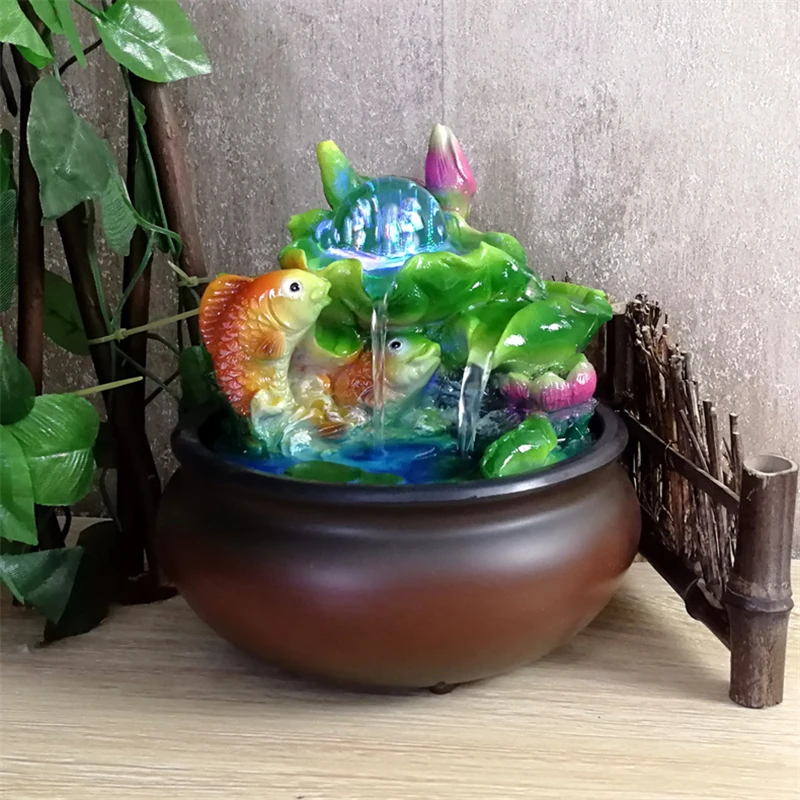 110/220V Resin Rockery Waterscape Lucky Feng Shui Led Water Fountain Home Office Desktop Spray Humid Decoration