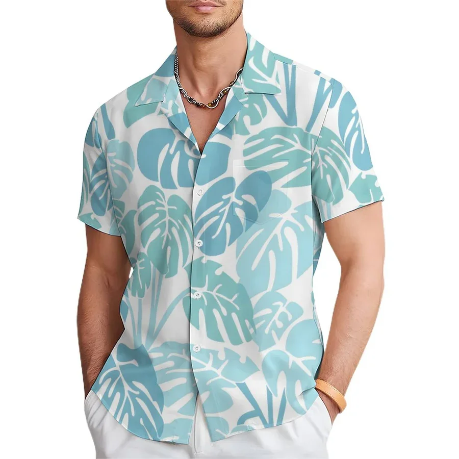 

New men's 3D palm tree high-definition leaf print casual short sleeved top is fashionable and trendy