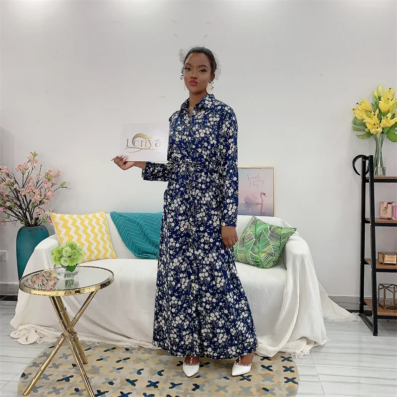 Full Button Maxi Shirt Dress lapel Long Sleeve Africa Dresses for Women Fall 2022New Floral Loose Casual Clothes Side Pockets