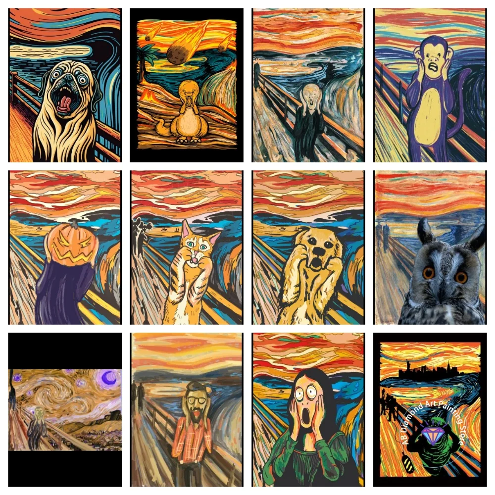 Edvard Munch The Scream Abstract Funny AB Diamond Painting Kit Square Round Diamond 5D DIY Mosaic Handmade Art Gift Home Decor