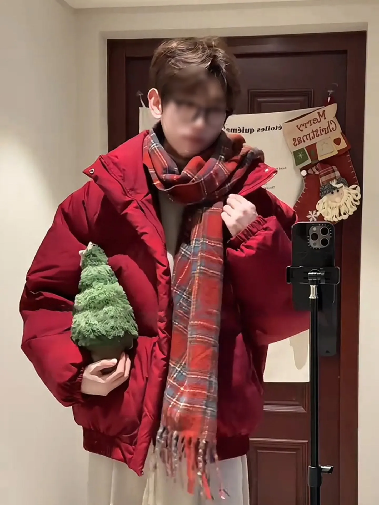 

Красное хлопковое джинтовое пальто с воротником-стойкой в американском стиле, мужское зимнее новогоднее пальто, теплая молодежная одежда Thiened Bread Sle