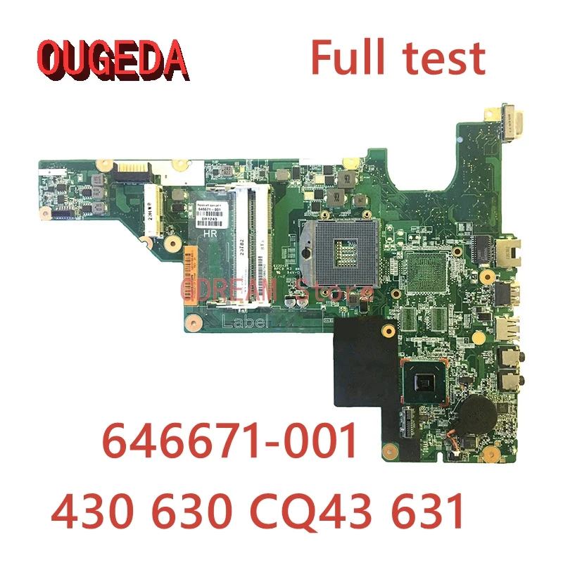 

OUGEDA 646671-001 646671-501 646671-601 Laptop Motherboard For HP PAVILION 430 630 CQ43 631 HM65 DDR3 UMA MB Mainboard Full Test