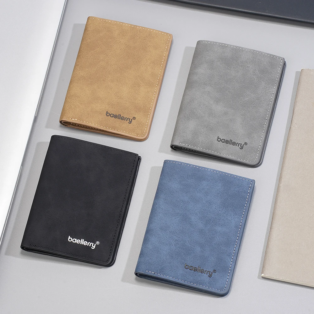 Nuovo portafoglio da uomo semplice con clip per carte corte Portafogli maschili sottili di alta qualità Portafoto Portafoglio in PU smerigliato per uomo