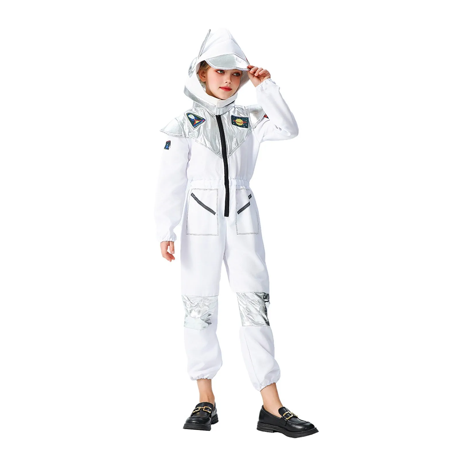 

Children's Astronaut Costume Halloween Space Jumpsuit Futuristic Silver-white Sci-fi Costume Boys Girls Cosplay Party Costume