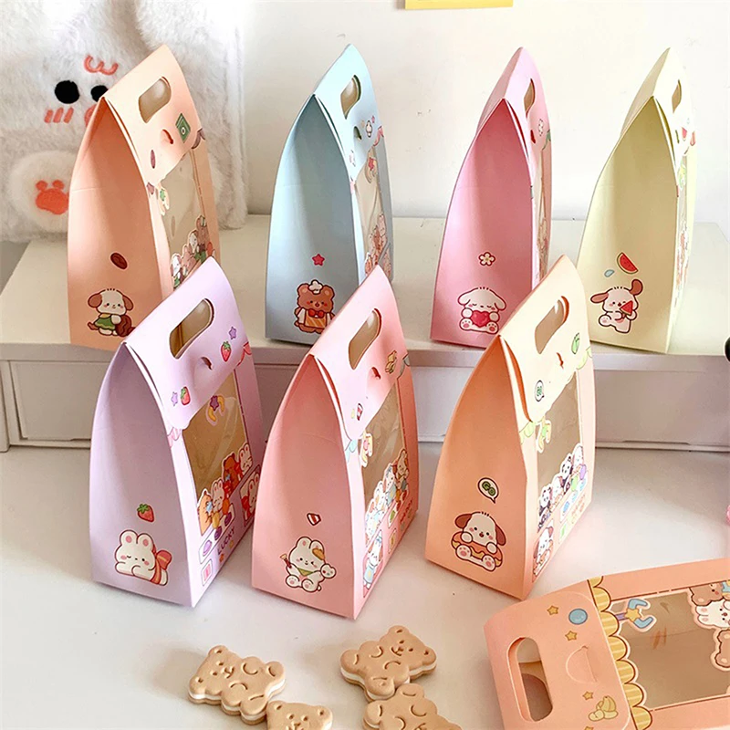Janela transparente dos desenhos animados caixas de doces para festa de aniversário caixa de doces presentes caixa de embalagem de biscoitos cor das crianças caixas portáteis