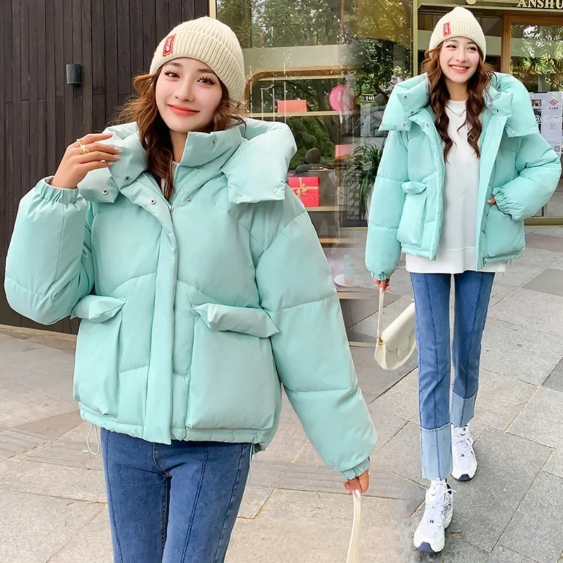 Auutmn Winter Streetwear Puffer Jacket Women Korean Loose Hooded Thick Oversized Cotton Padded Coat Female Short Parkas Outwear