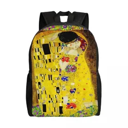 Custom The Kiss By Gustav Klimt Backpack Women Men College School Student Bookbag Fits 15 Inch Laptop Liebespaar Painting Bags