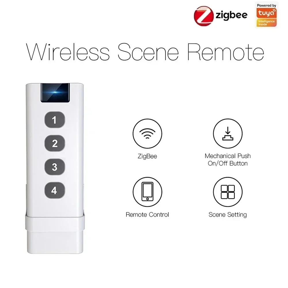 Tuya ZigBee Smart Scene Switch 4 Gang Remote Portable For Smart Home Automation Scenario Remote Control With Alexa Google